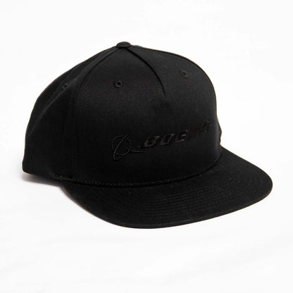 Pilot style flat bill hat with Boeing branding and structured mesh design