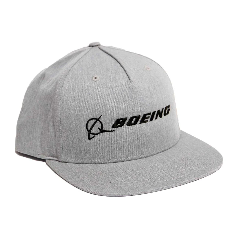 Aviation snapback hat featuring Boeing signature logo and flat bill profile