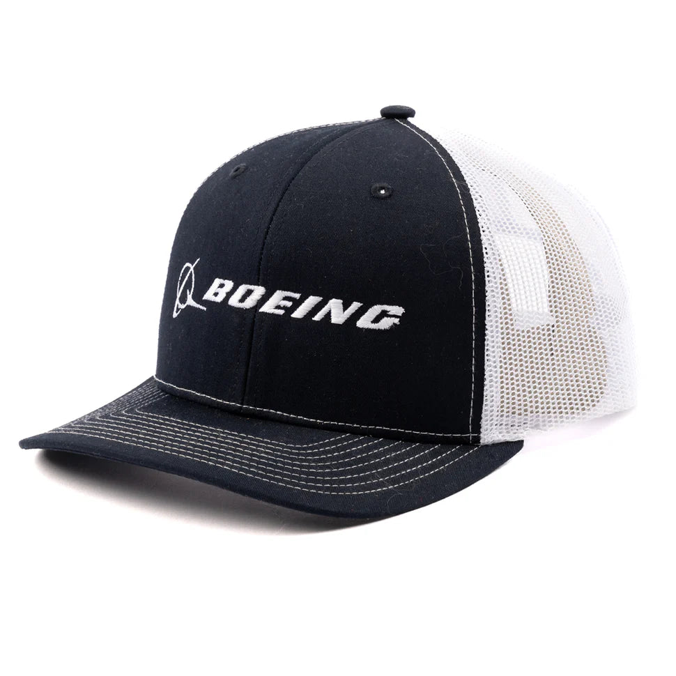Pilot trucker hat with Boeing signature logo and mesh back design