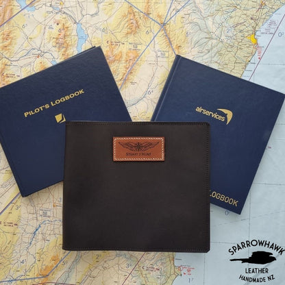 Sparrowhawk Pilot's Logbook Cover - Black Aniline Leather