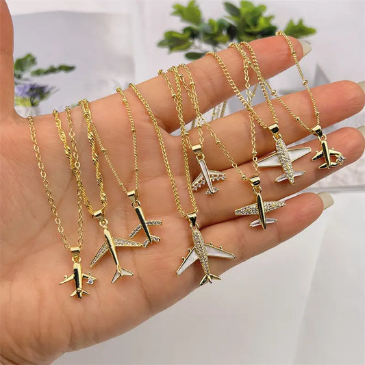 Gold Aeroplane Pendant Necklace