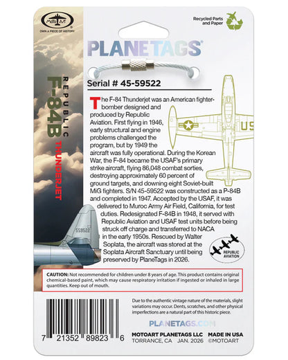 Planetags F-84B Thunderjet 45-59522