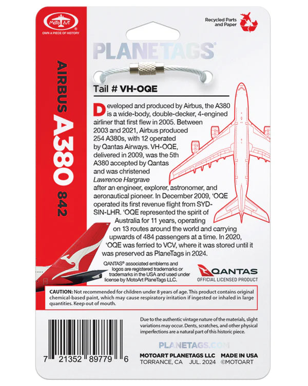 PlaneTags Qantas A380 VH-OQE Red Aviation Tag – Downunder Pilot PlaneTags Qantas A380 VH-OQE Red Aviation Tag – Downunder Pilot