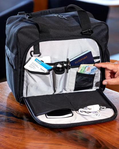 Airline pilot trip bag with organized compartments for flight essentials