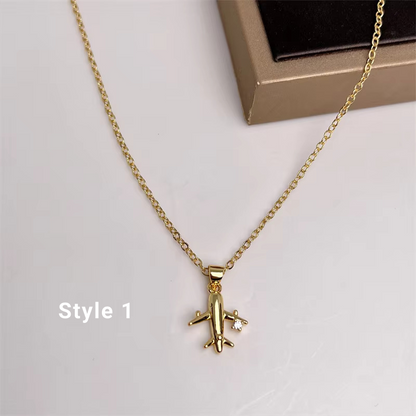 Gold Aeroplane Pendant Necklace