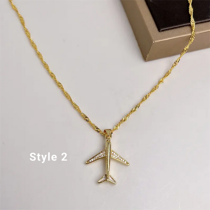 Gold Aeroplane Pendant Necklace