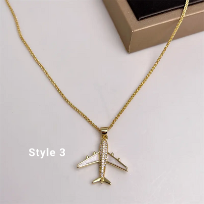 Gold Aeroplane Pendant Necklace