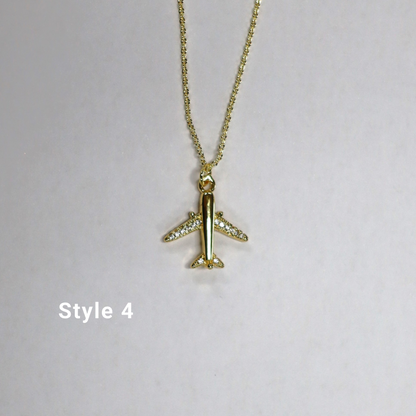 Gold Aeroplane Pendant Necklace