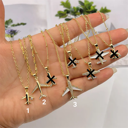 Gold Aeroplane Pendant Necklace